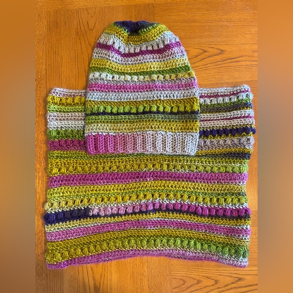 Colorful Striped Crochet Slouch Hat and Scarf Set - Picture 1 of 2